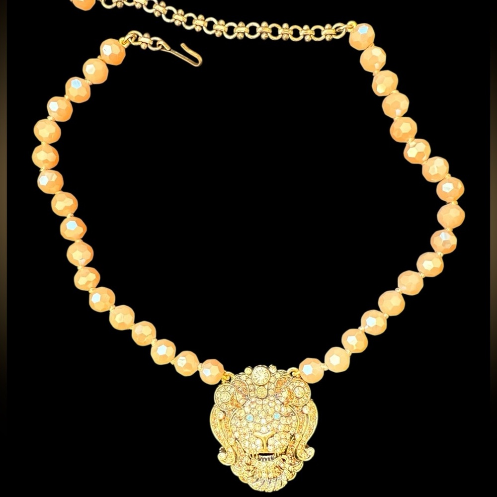Heidi Daus Chic Gold tone bead lion head  Beaded Necklace